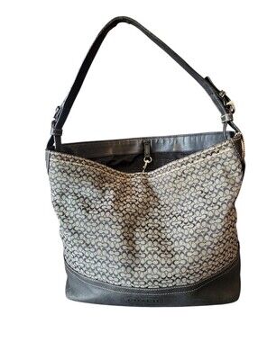 Coach Hobo Soho Black Gray Jacquard Leather Vintage Shoulder Bag Purse F11666